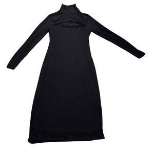 And Now This black mock turtleneck long sleeve maxi dress with Keyhole. L. NWT.